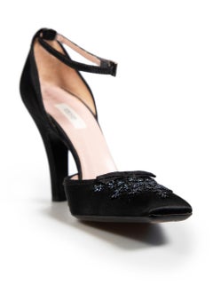 Prada Black Floral Beaded Pumps Size IT 36.5