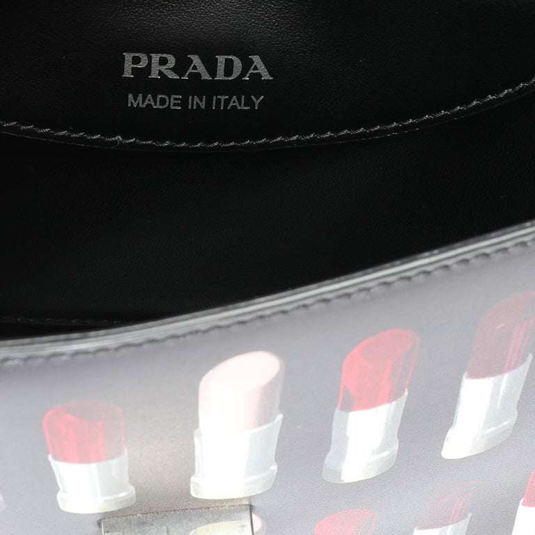 Women's Prada Black Floral & Lipstick Print Leather Séverine Bag For Sale