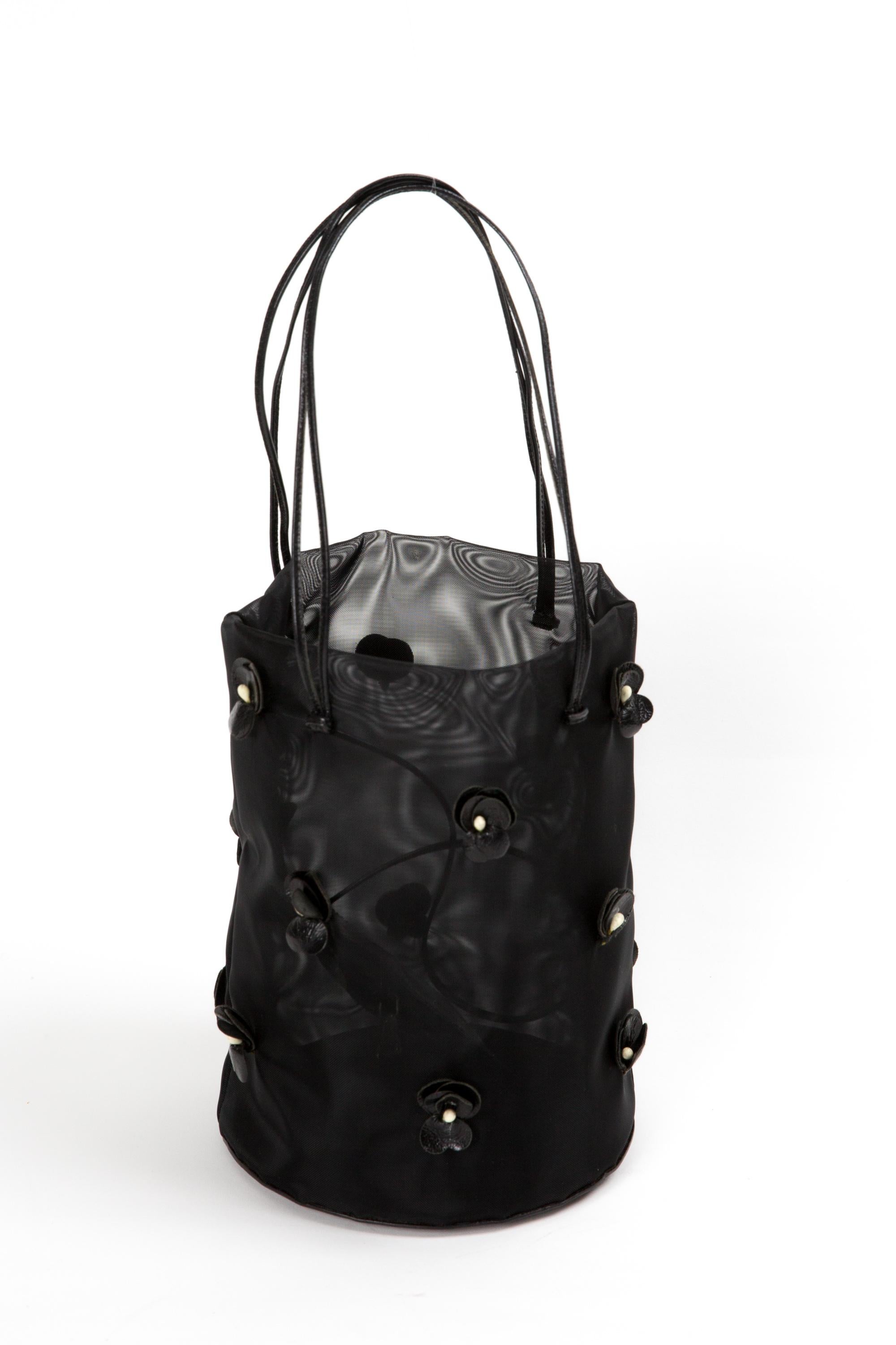 Prada Black Floral Mesh Evening Bucket Bag  Bag In Good Condition In Paris, FR