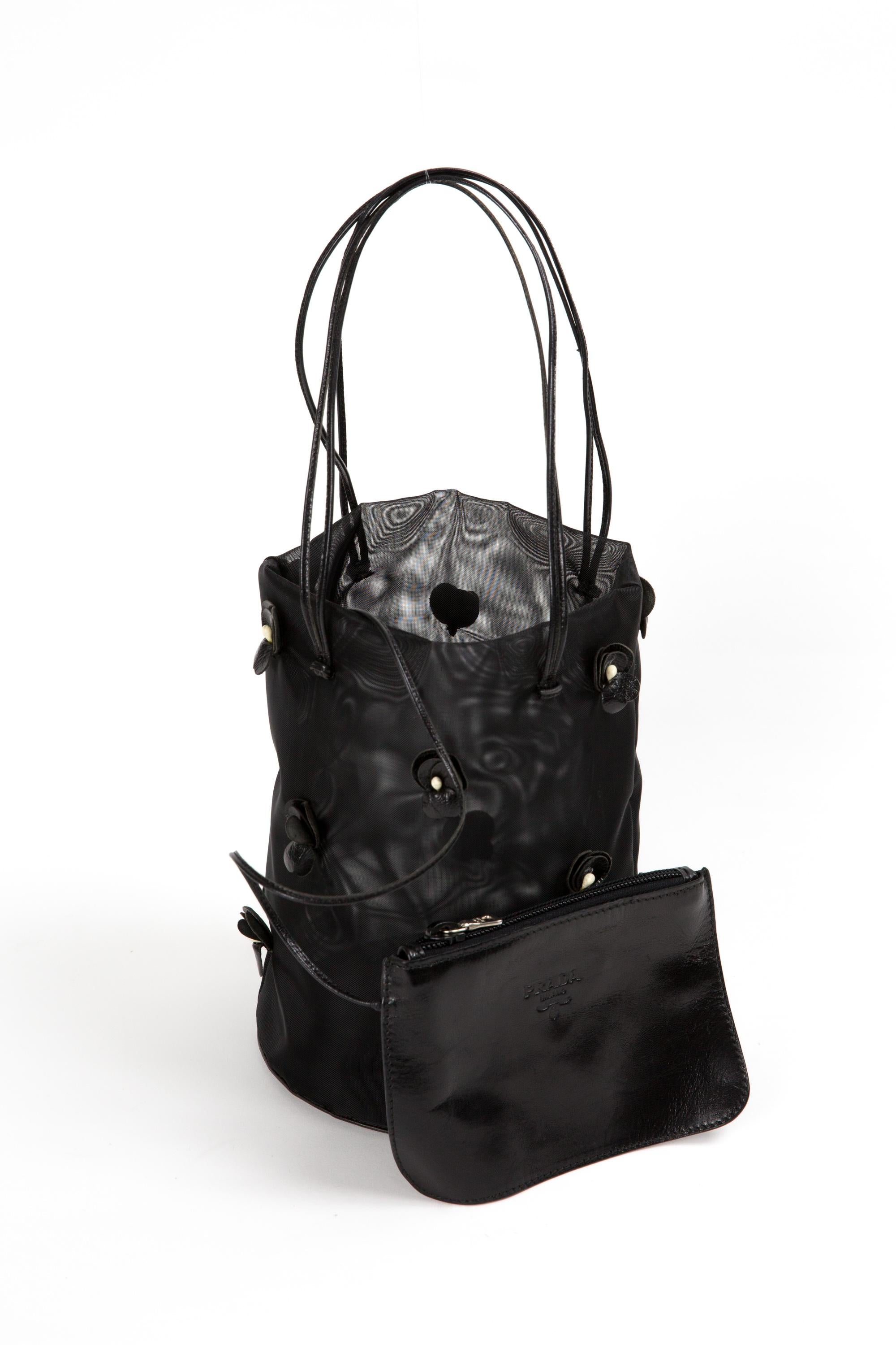Women's Prada Black Floral Mesh Evening Bucket Bag  Bag