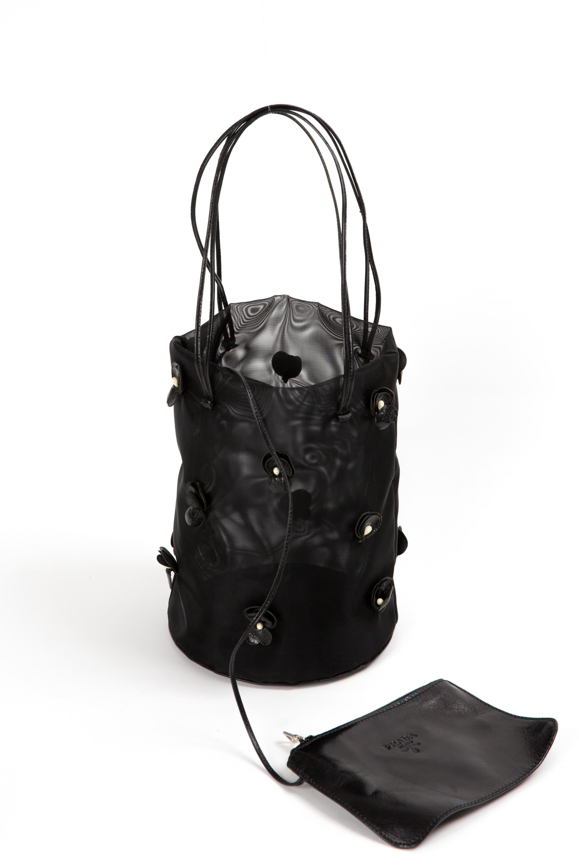 Prada Black Floral Mesh Evening Bucket Bag  Bag 1