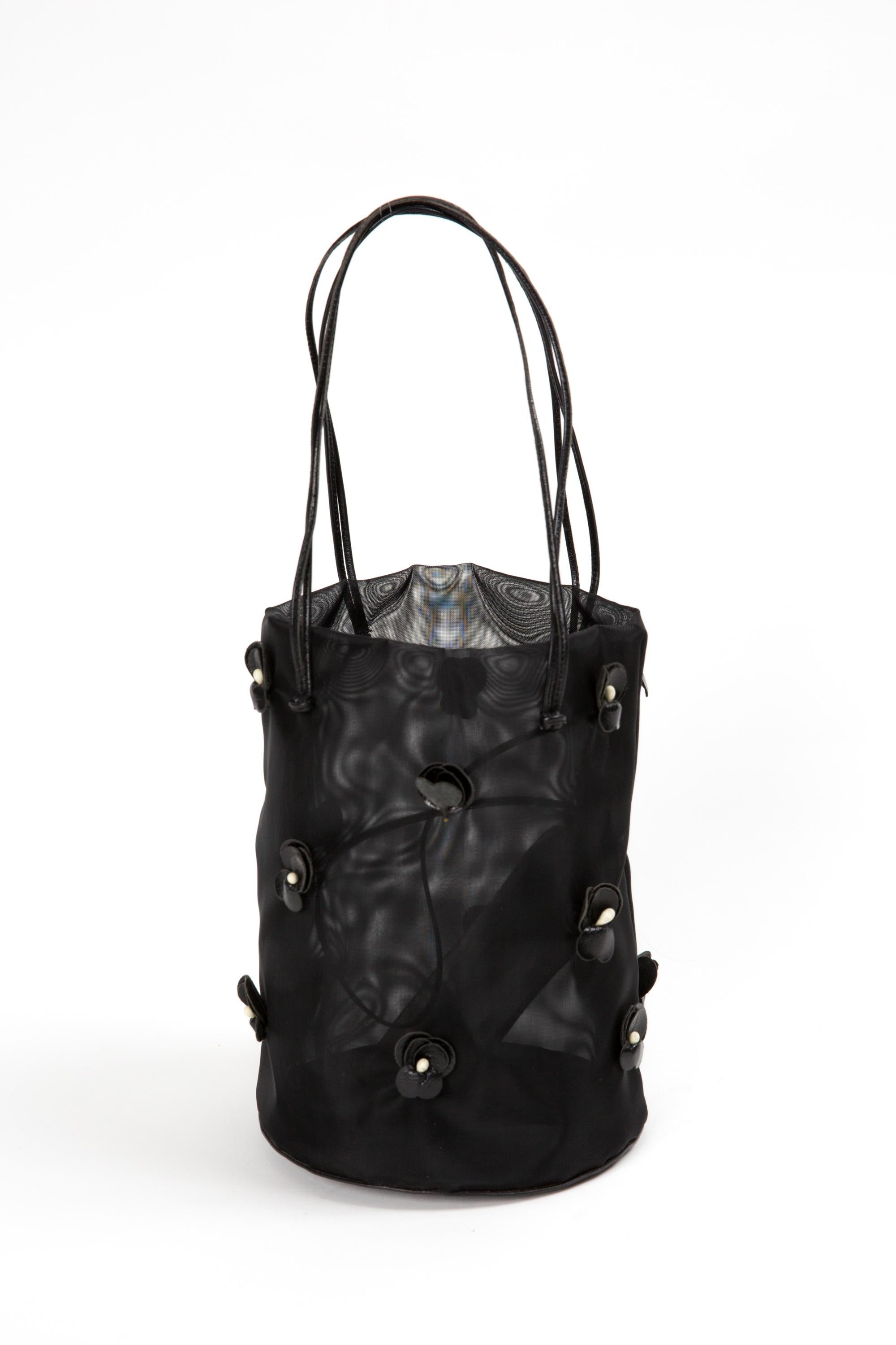 Prada Black Floral Mesh Evening Bucket Bag  Bag 5