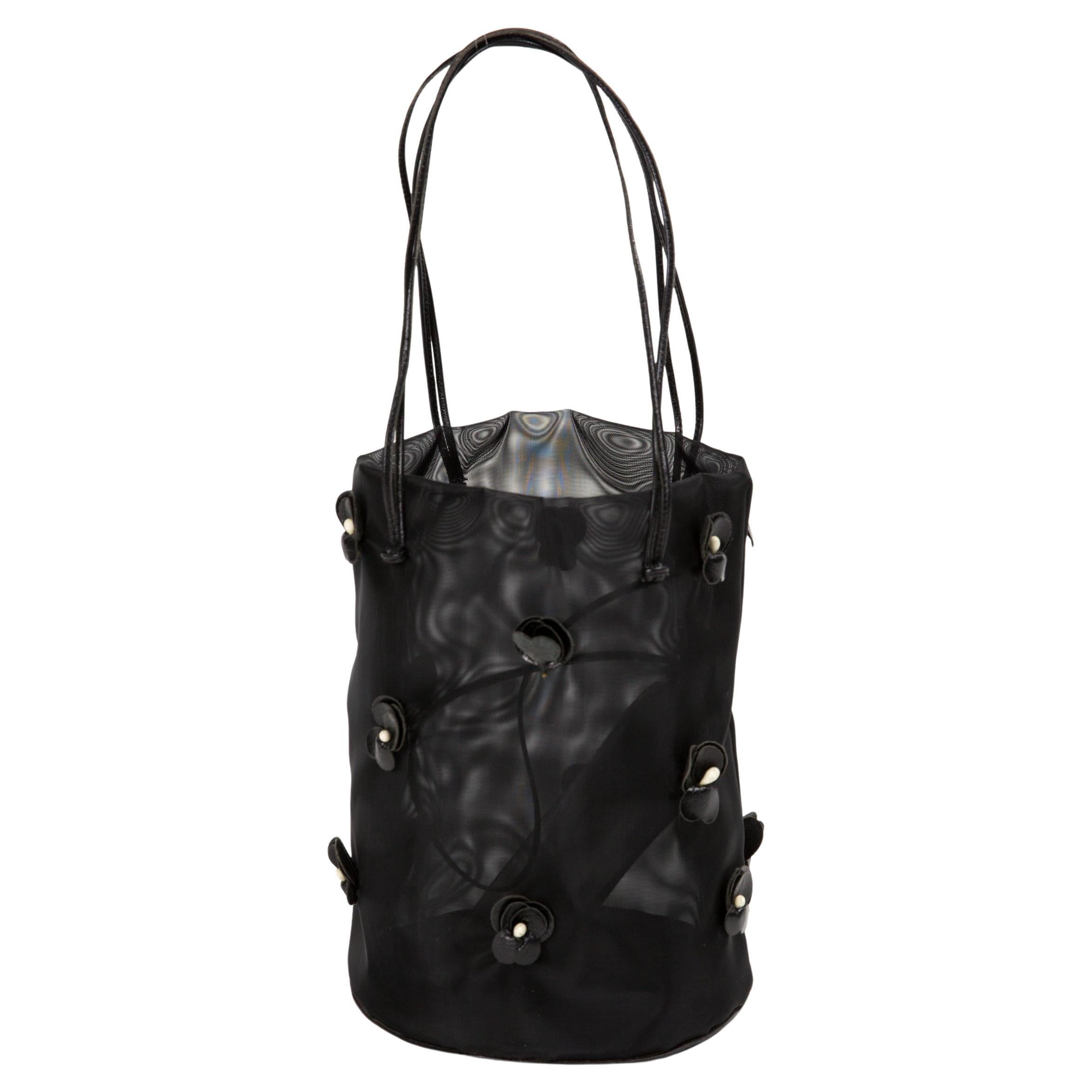 Prada Black Floral Mesh Evening Bucket Bag  Bag