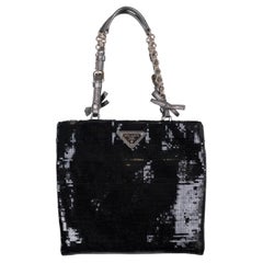 PRADA black FLORAL SEQUIN Evening Bag