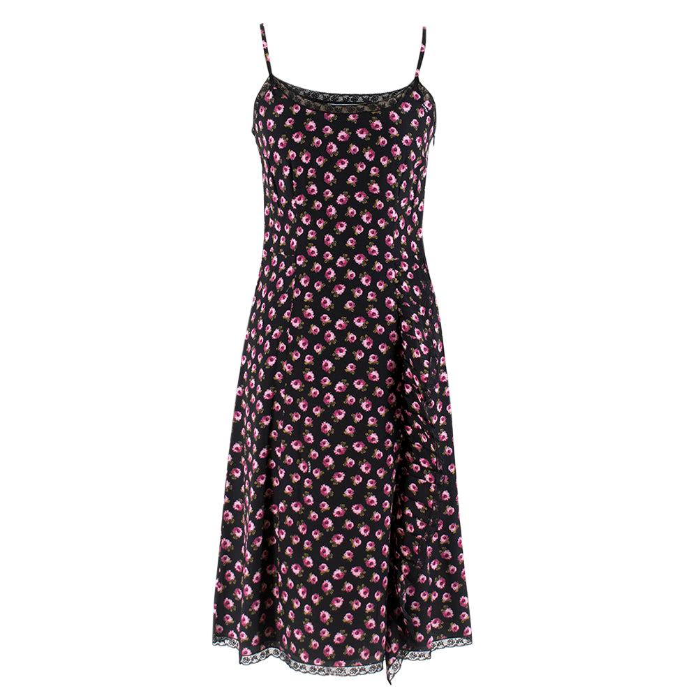 Prada Black Flower Silk Dress UK 6 38
