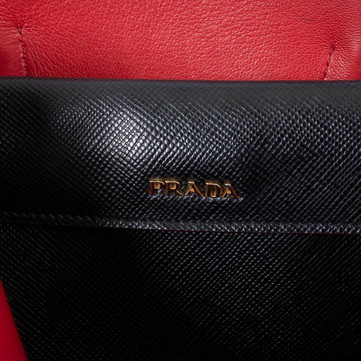 PRADA black / Fuoco red Saffiano leather LARGE DOUBLE Tote Bag For Sale 1