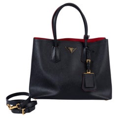 PRADA black / Fuoco red Saffiano leather LARGE DOUBLE Tote Bag