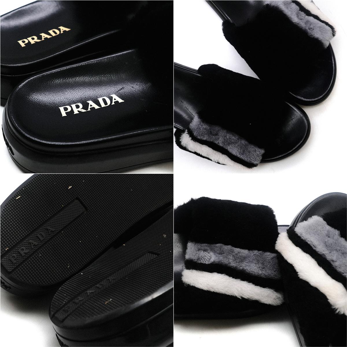Women's Prada Black Fur Platform Slide Sandals US 9
