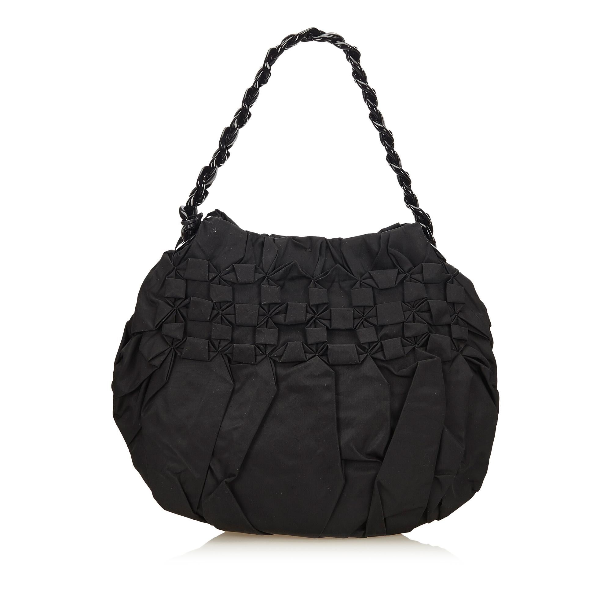 Prada Black Gathered Nylon Chain Shoulder Bag In Good Condition In Orlando, FL