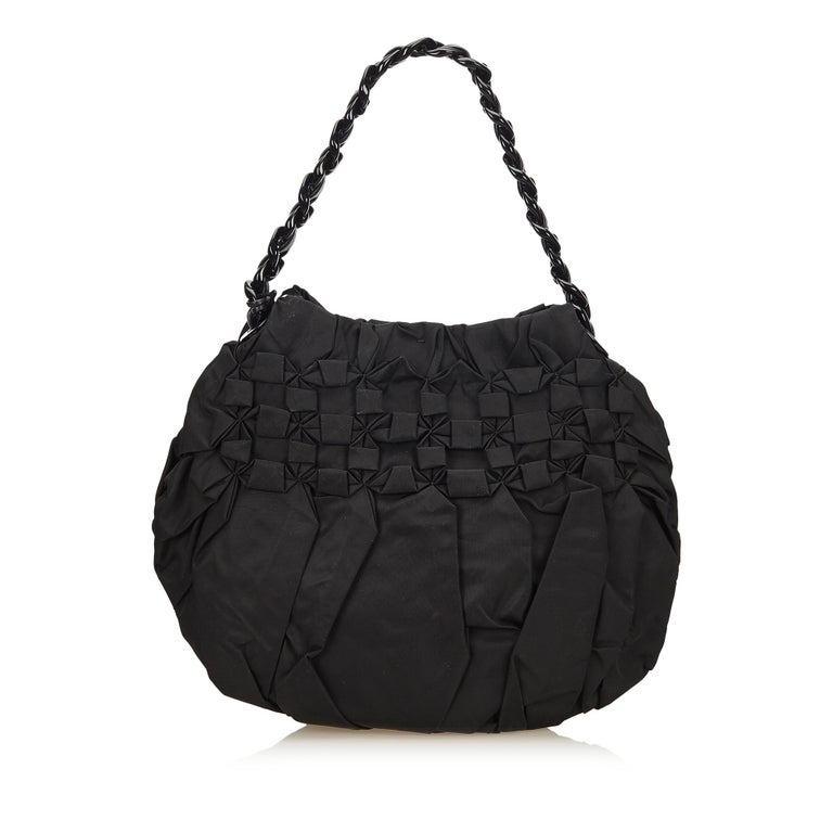 Prada Black Gathered Nylon Chain Shoulder Bag at 1stDibs