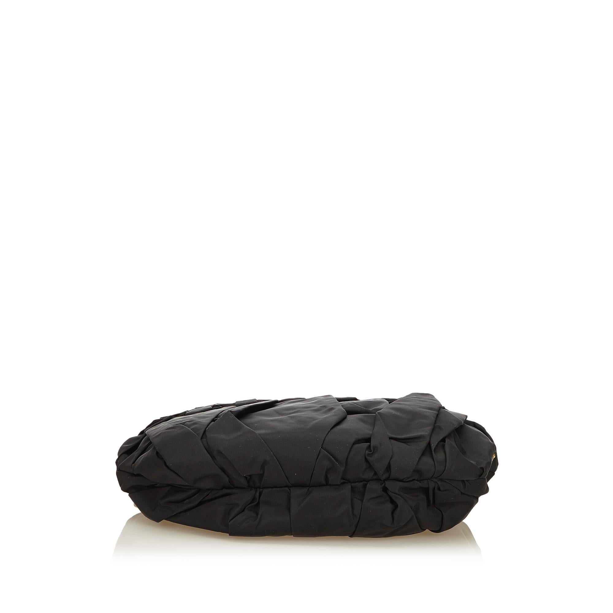 Women's Prada Black Gathered Nylon Chain Shoulder Bag