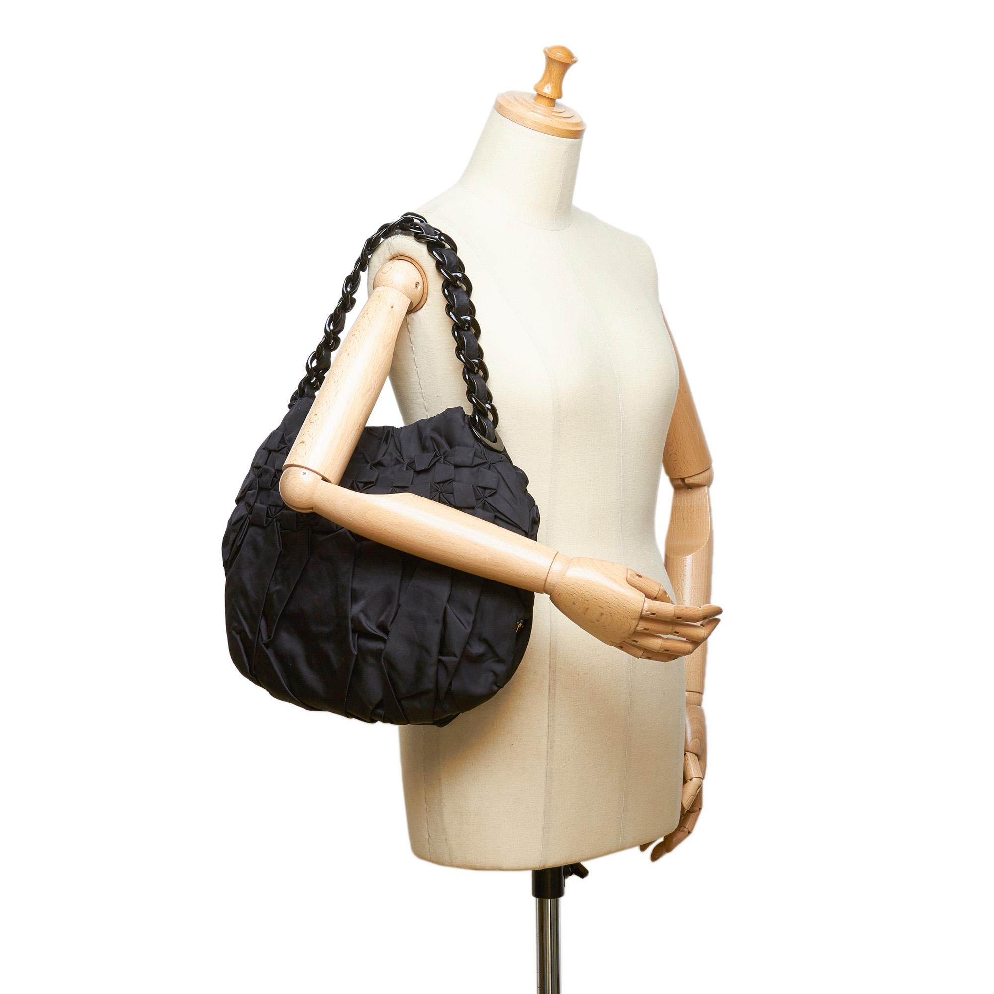 Prada Black Gathered Nylon Chain Shoulder Bag 4