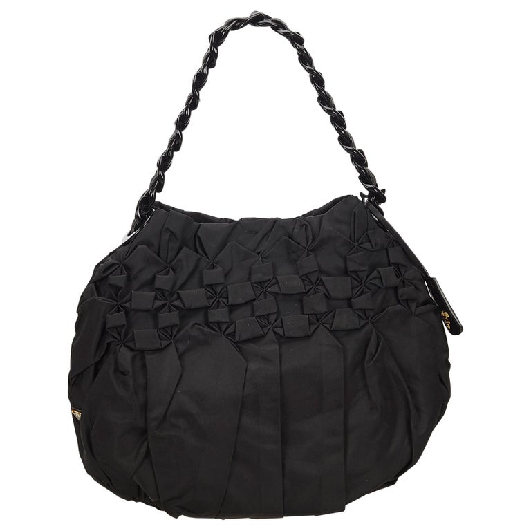 Prada Black Gathered Nylon Chain Shoulder Bag at 1stDibs