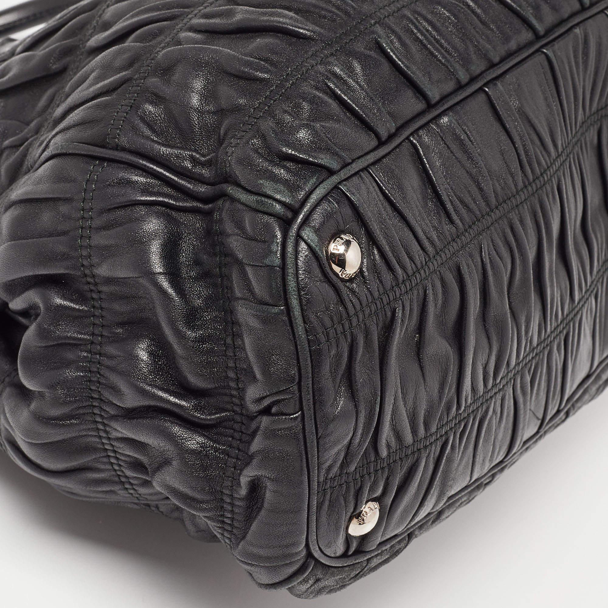 Prada Black Gaufre Leather Double Zip Tote 2
