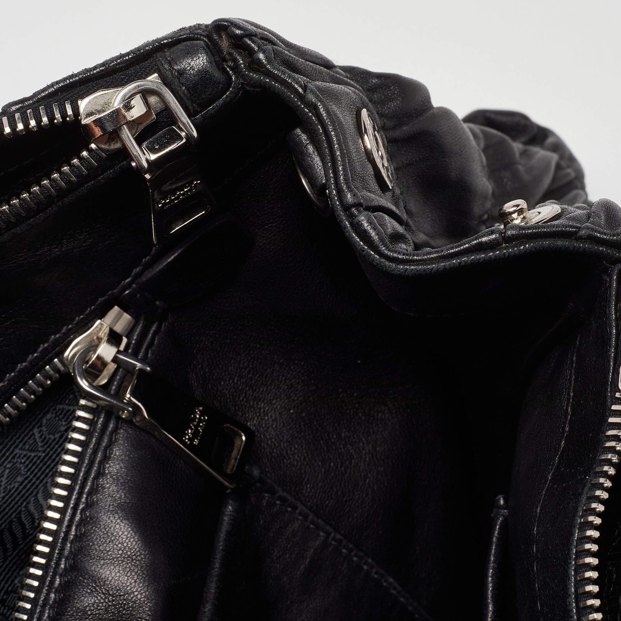 Prada Black Gaufre Leather Double Zip Tote 5