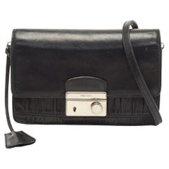 Prada Black Gaufre Leather Lock Crossbody Bag