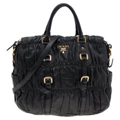 Prada Black Gaufre Leather Shopping Tote