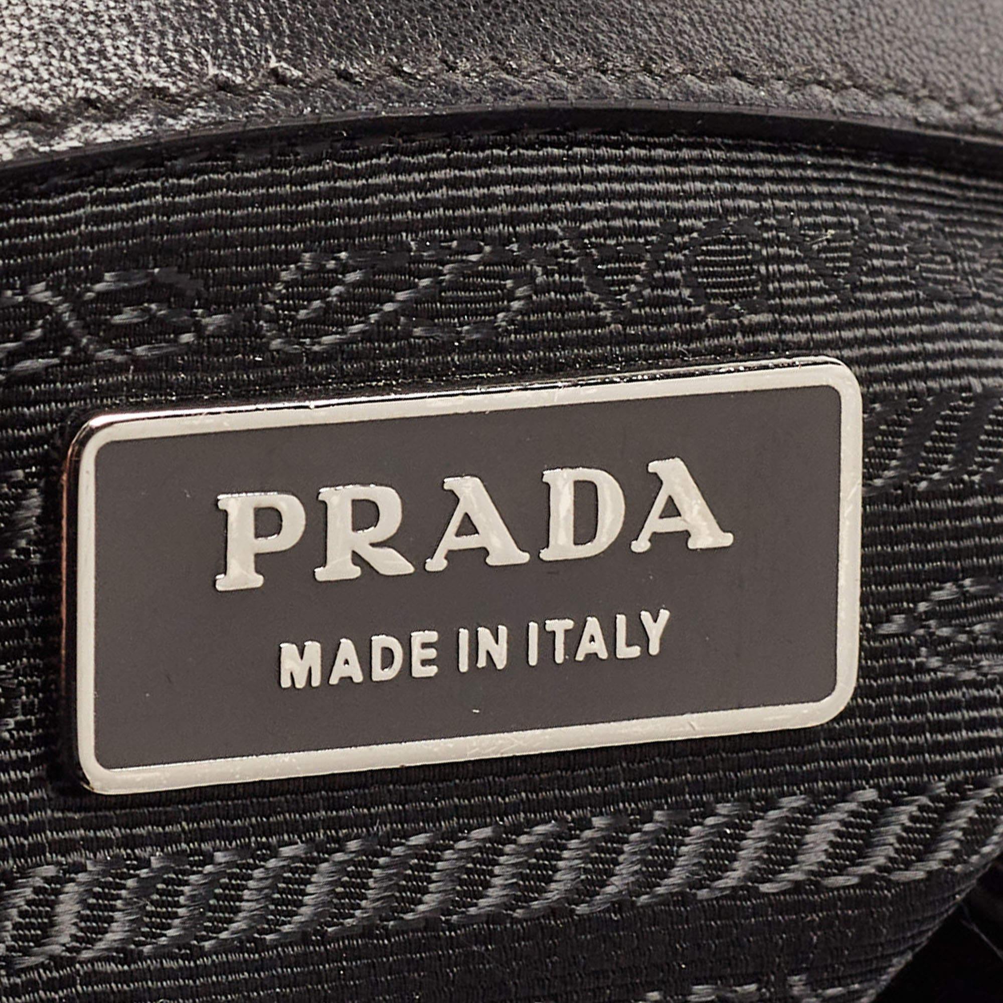 Prada Black Gaufre Nylon and Leather Braided Handle Hobo For Sale 6
