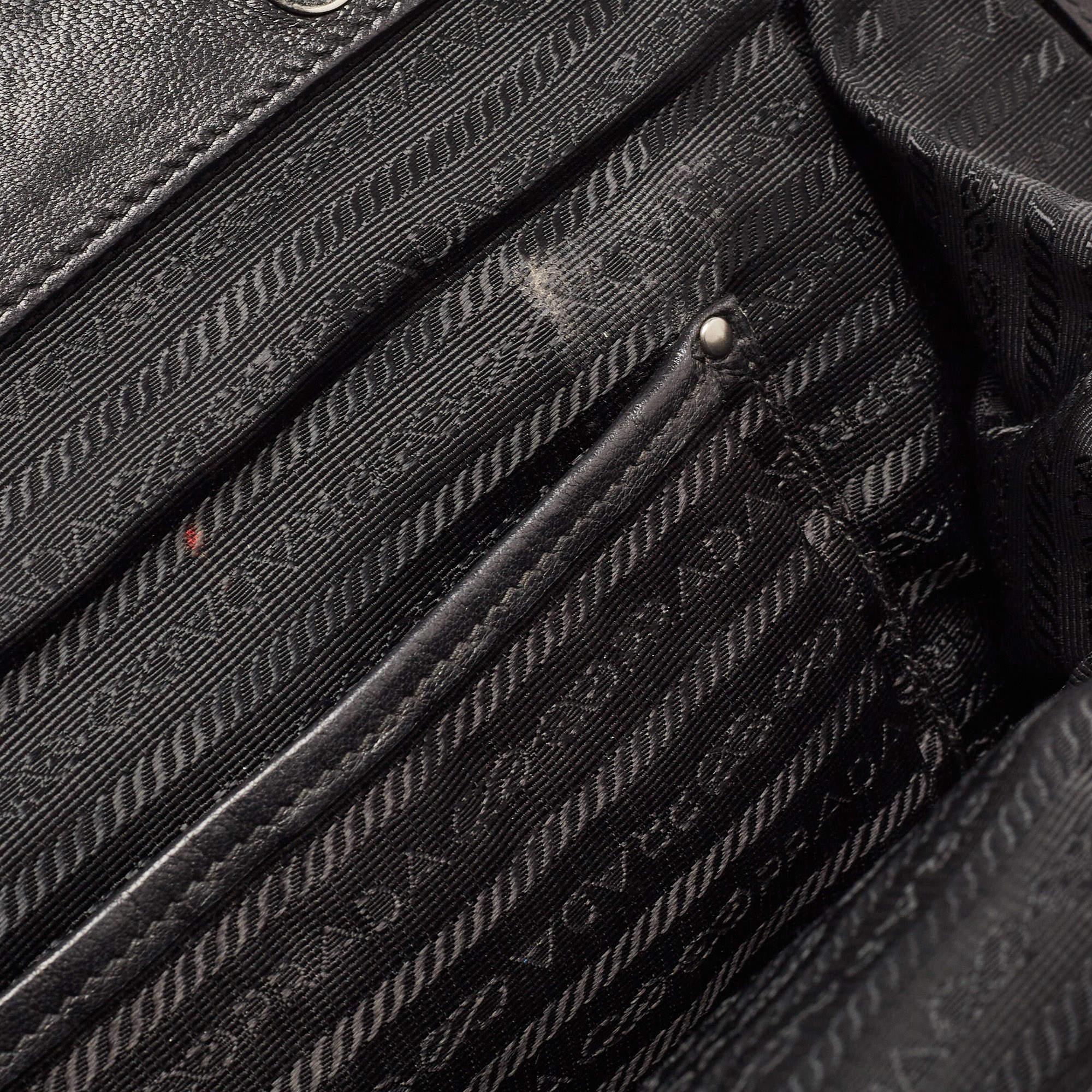 Prada Black Gaufre Nylon and Leather Braided Handle Hobo For Sale 7