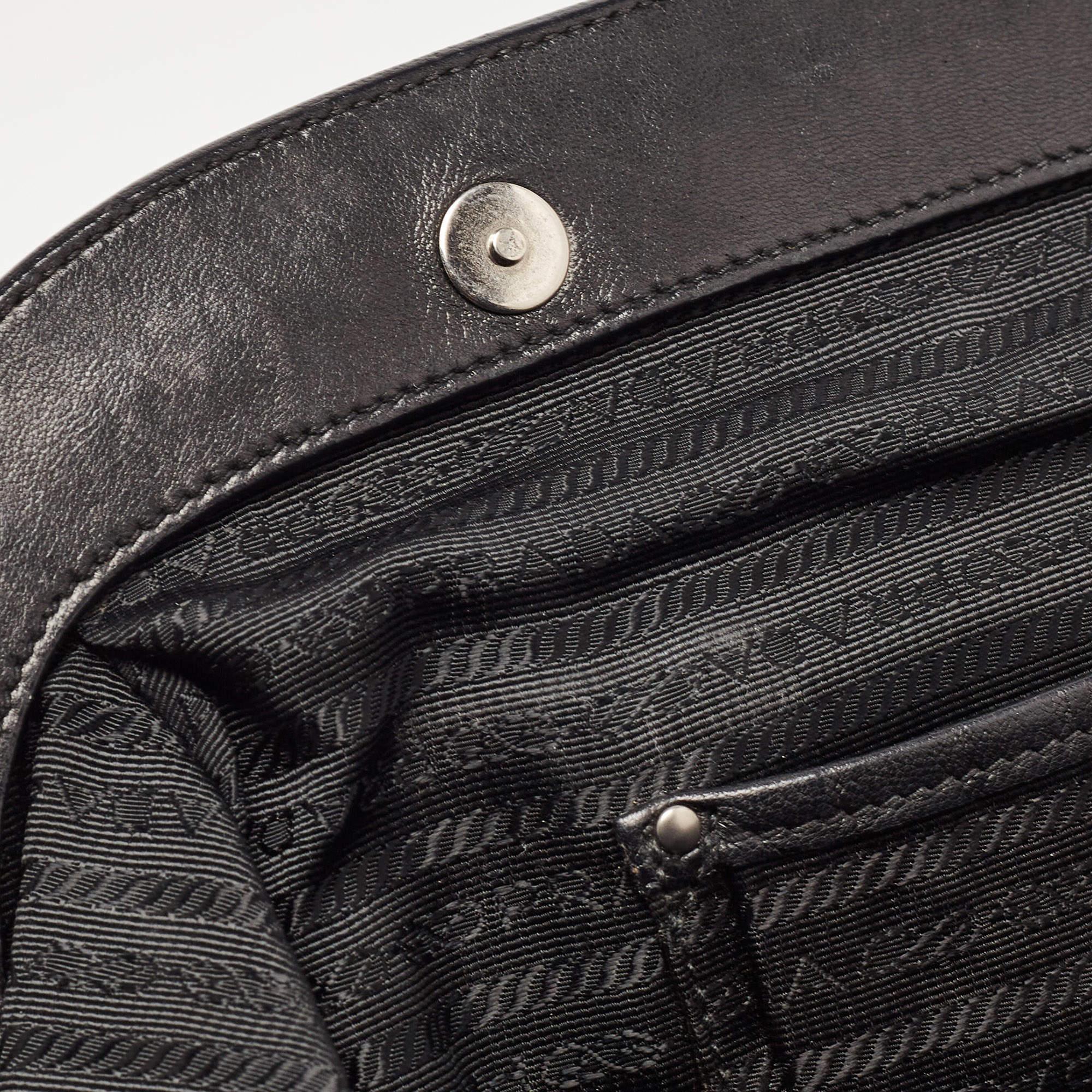 Prada Black Gaufre Nylon and Leather Braided Handle Hobo For Sale 8