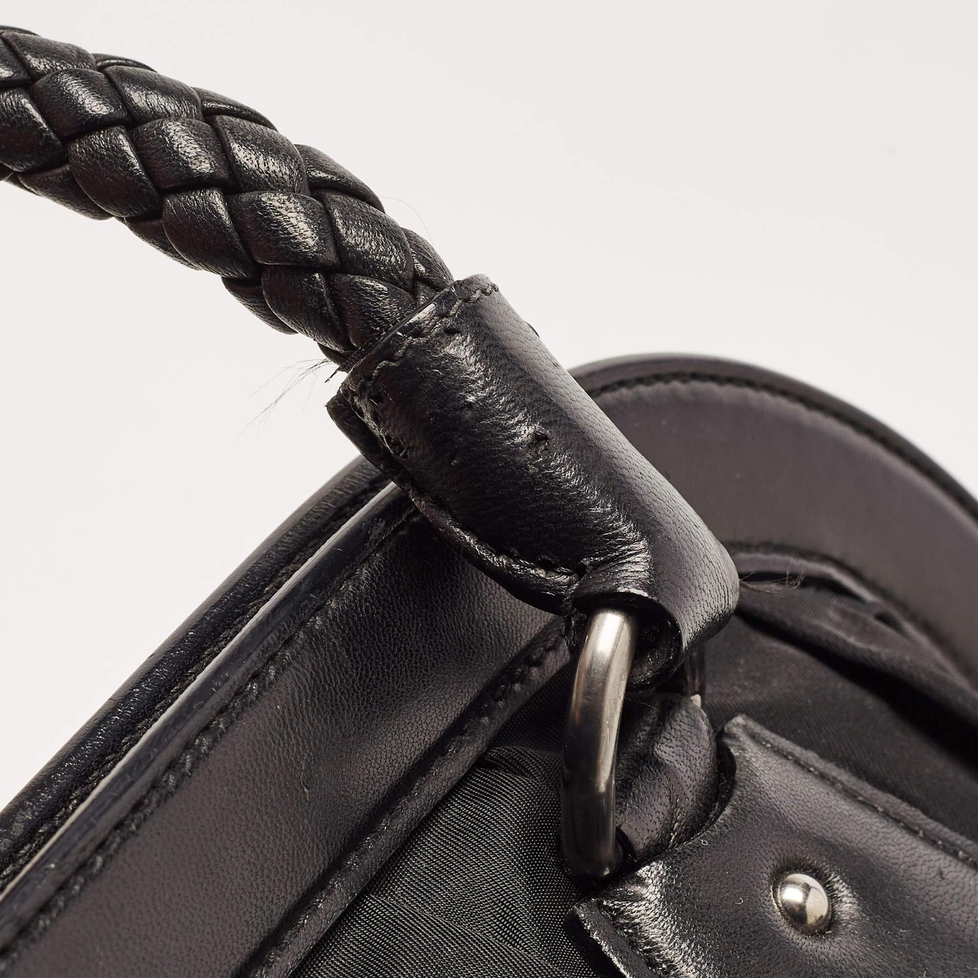 Prada Black Gaufre Nylon and Leather Braided Handle Hobo In Good Condition In Dubai, Al Qouz 2