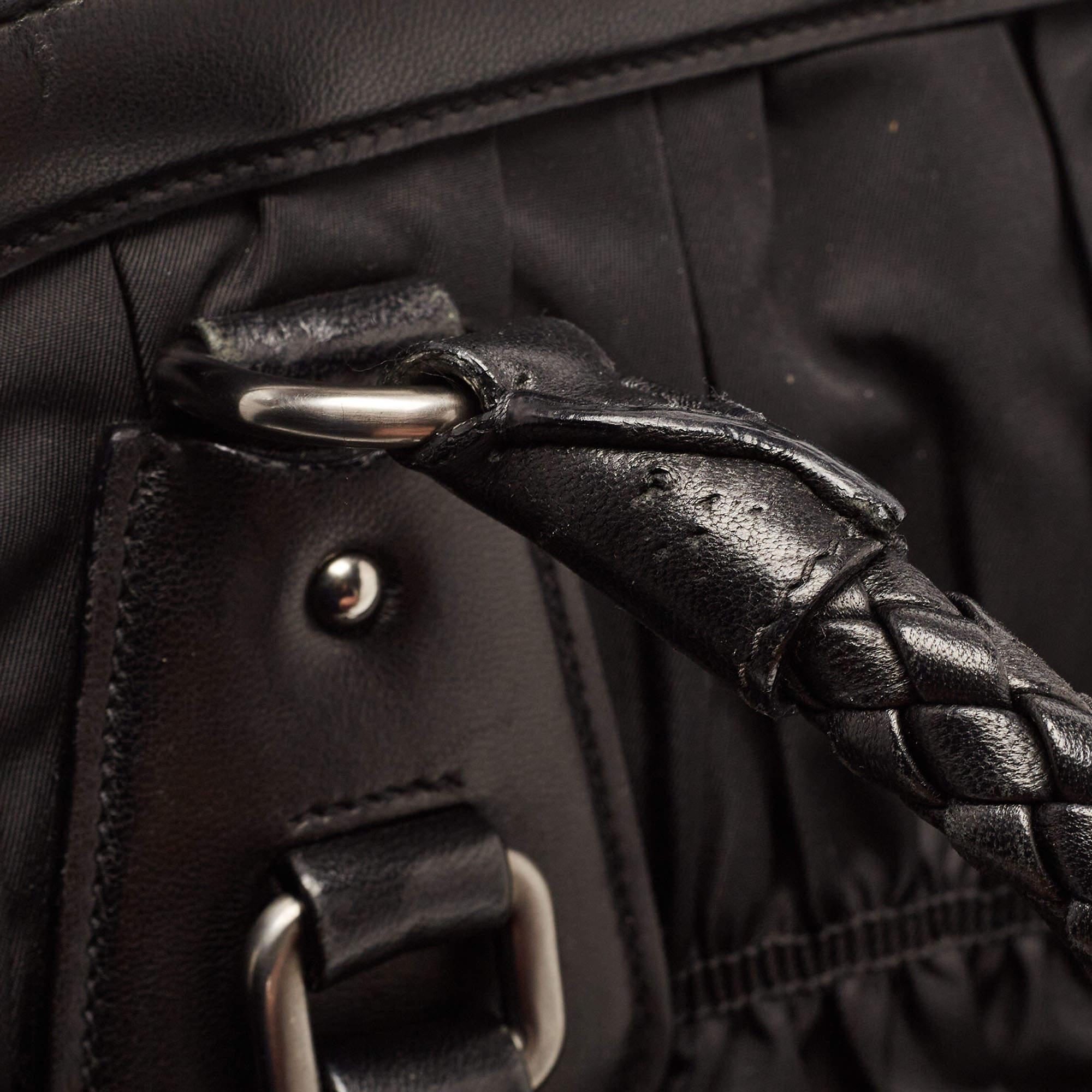 Prada Black Gaufre Nylon and Leather Braided Handle Hobo 1