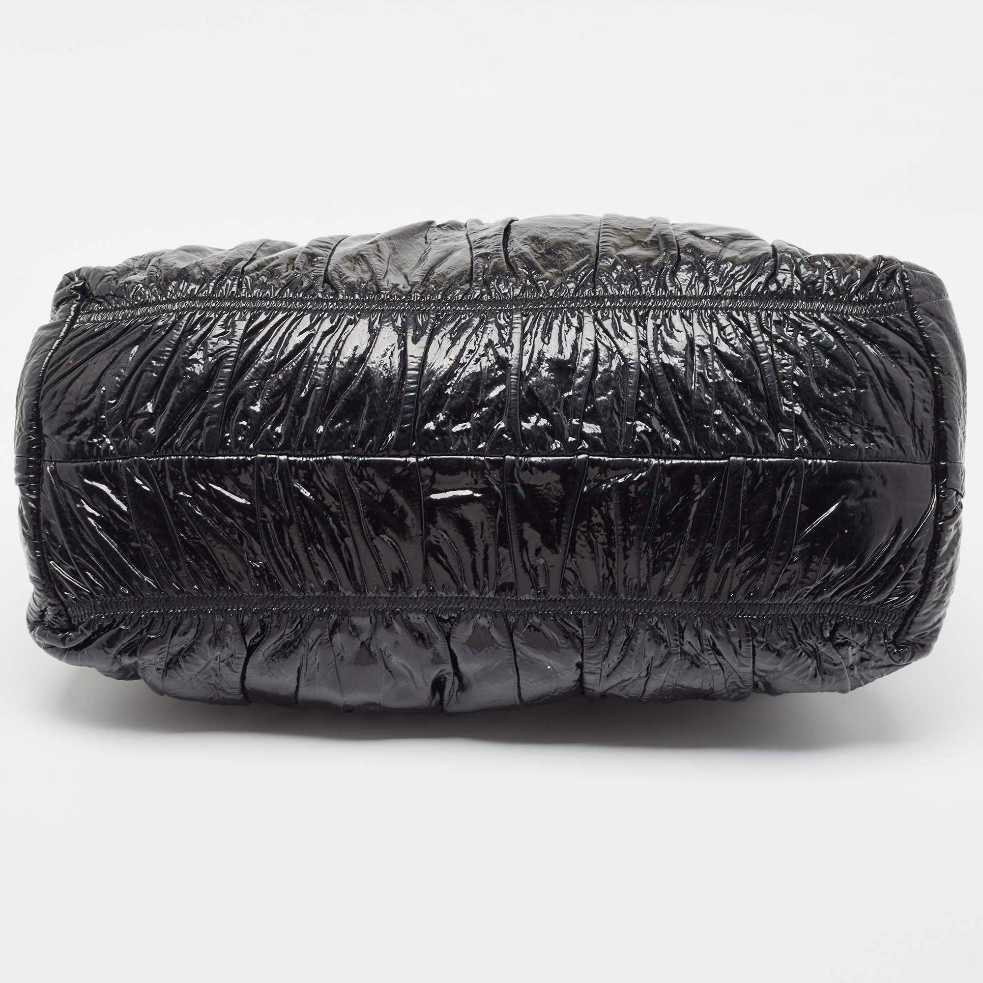 Prada Black Gaufre Patent Leather Large Tote 1