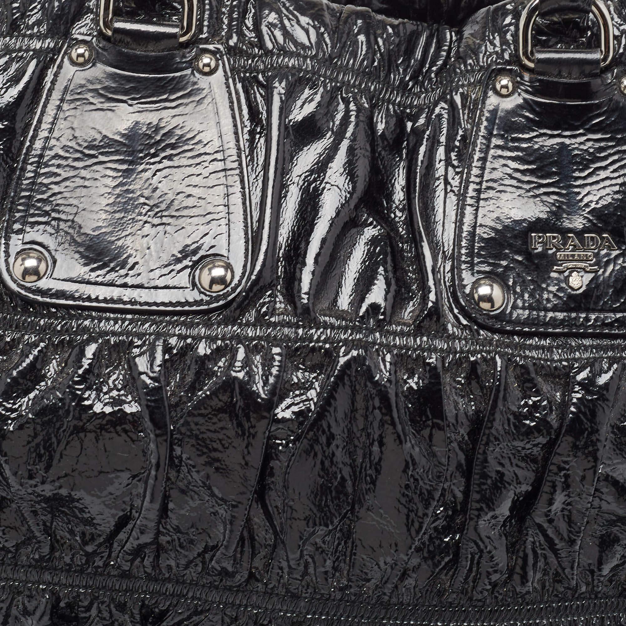 Prada Black Gaufre Patent Leather Large Tote 4