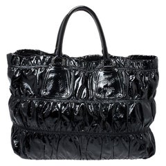 Prada Black Gaufre Patent Leather Large Tote