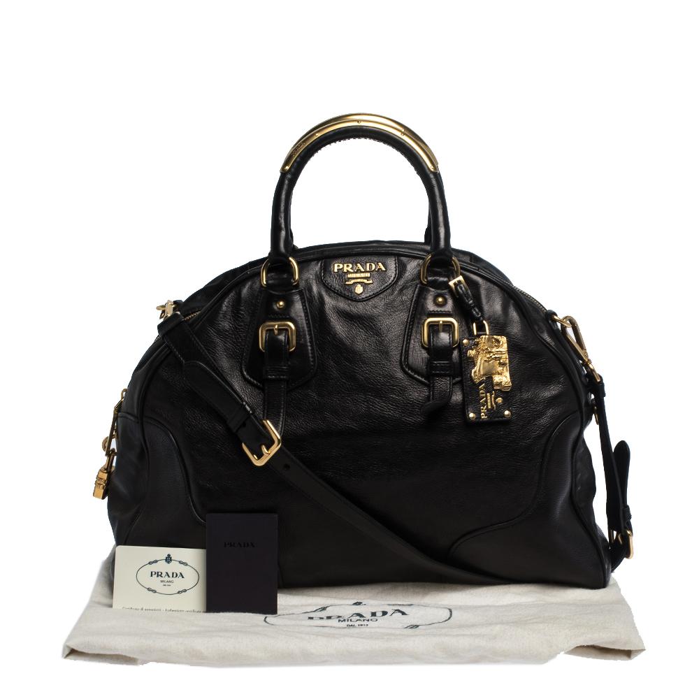 Prada Black Glace Calf Leather Dome Satchel 4