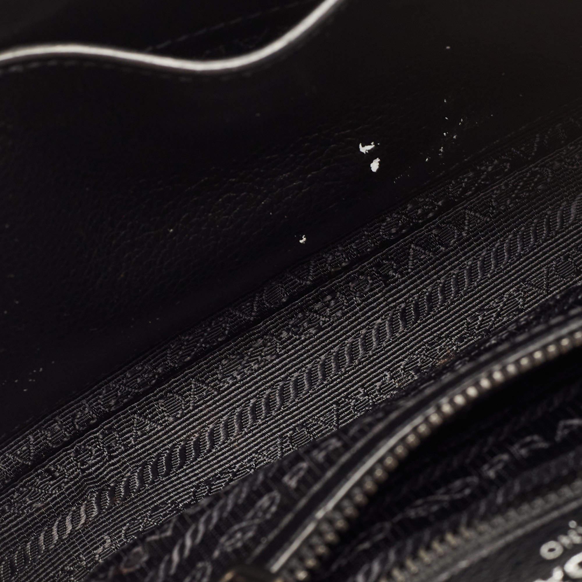 Prada Black Glace Leather Studded Flap Shoulder Bag 15