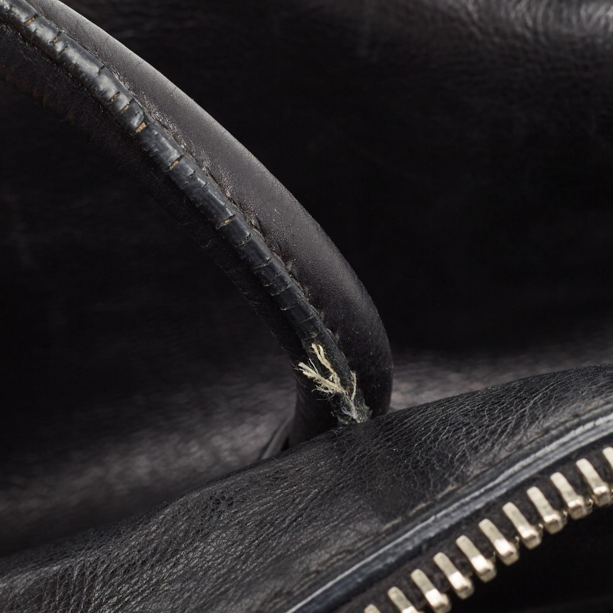 Prada Black Glazed Leather Twin Pocket Double Handle Tote For Sale 7
