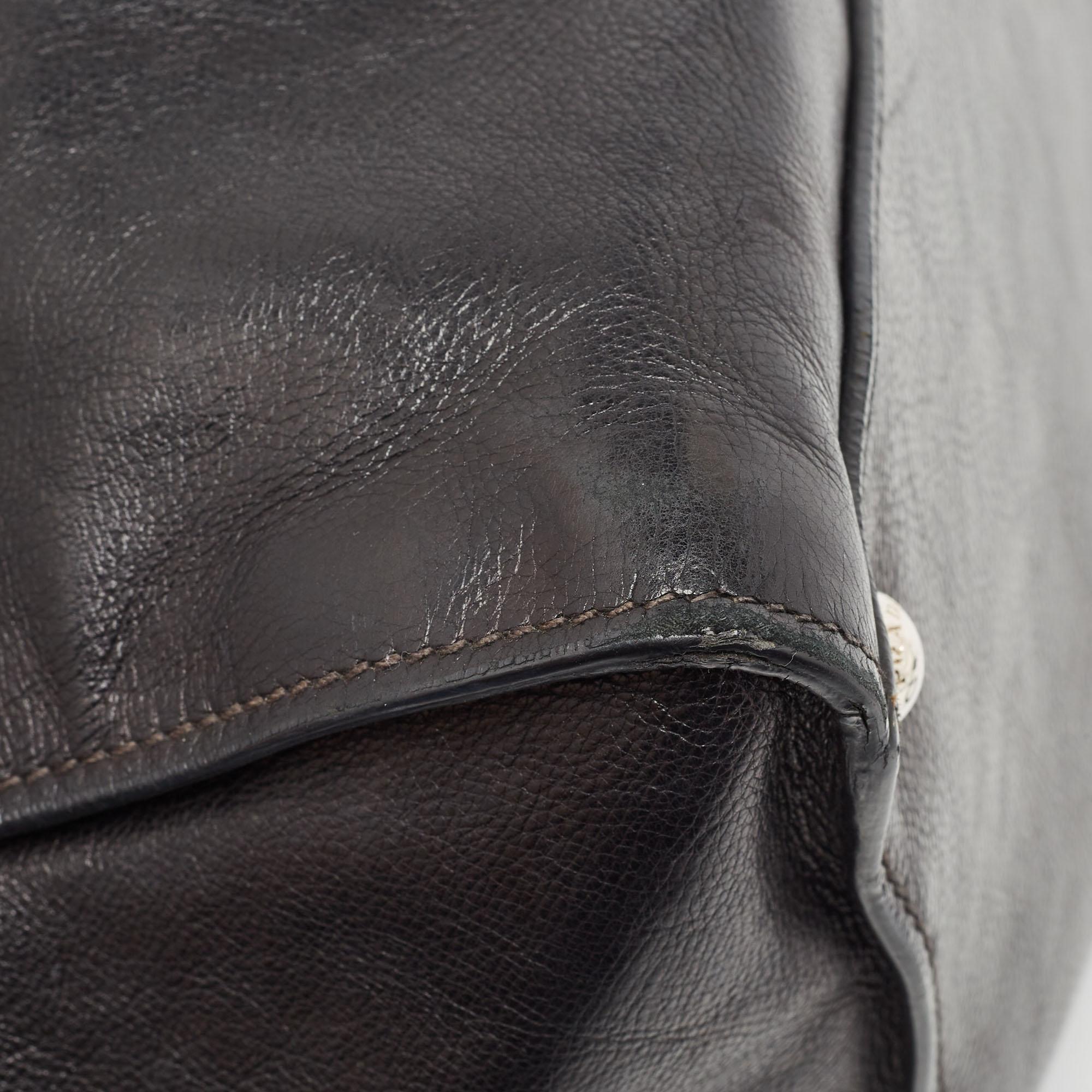 Prada Black Glazed Leather Twin Pocket Double Handle Tote For Sale 5