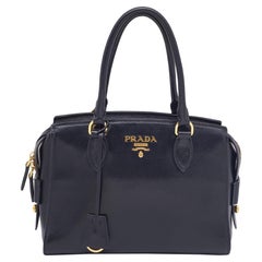 Prada Black Glazed Leather Zip Satchel
