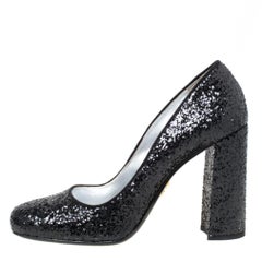 Prada Black Glitter Block Heel Pumps Size 36