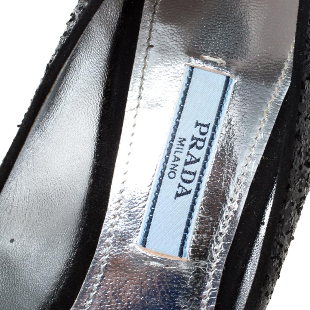 Women's Prada Black Glitter Block Heel Pumps Size 36