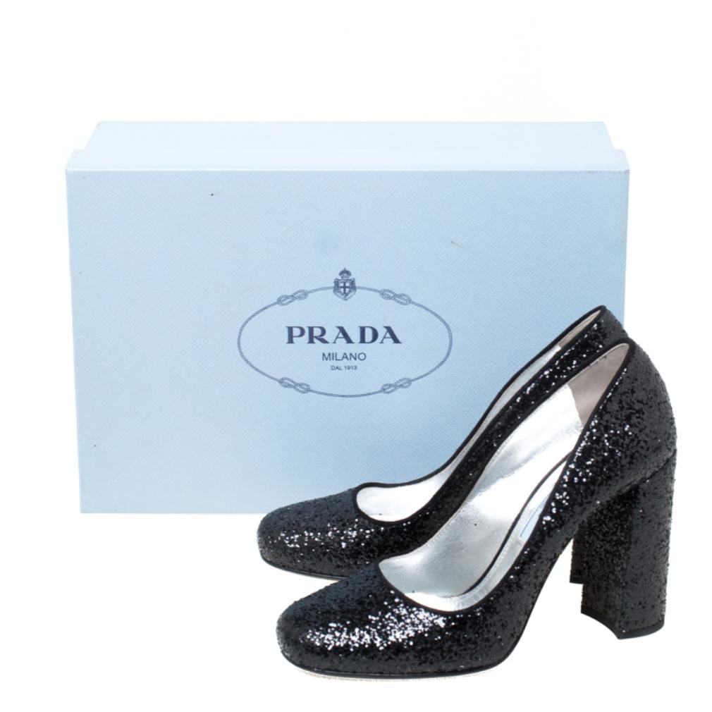 Prada Black Glitter Block Heel Pumps Size 36 1