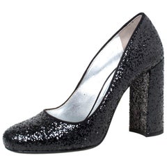 Prada Black Glitter Block Heel Pumps Size 36