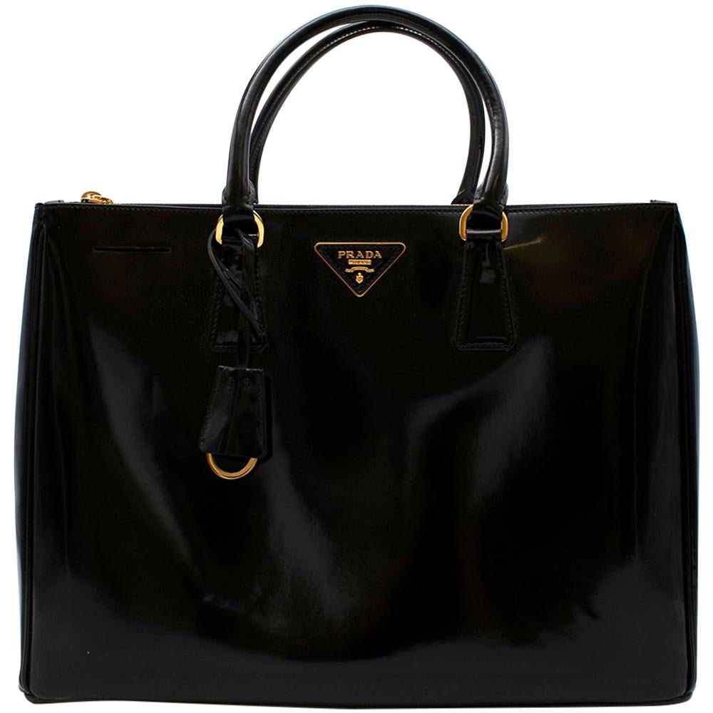 Prada Black Glossed Leather Large Galleria Bag