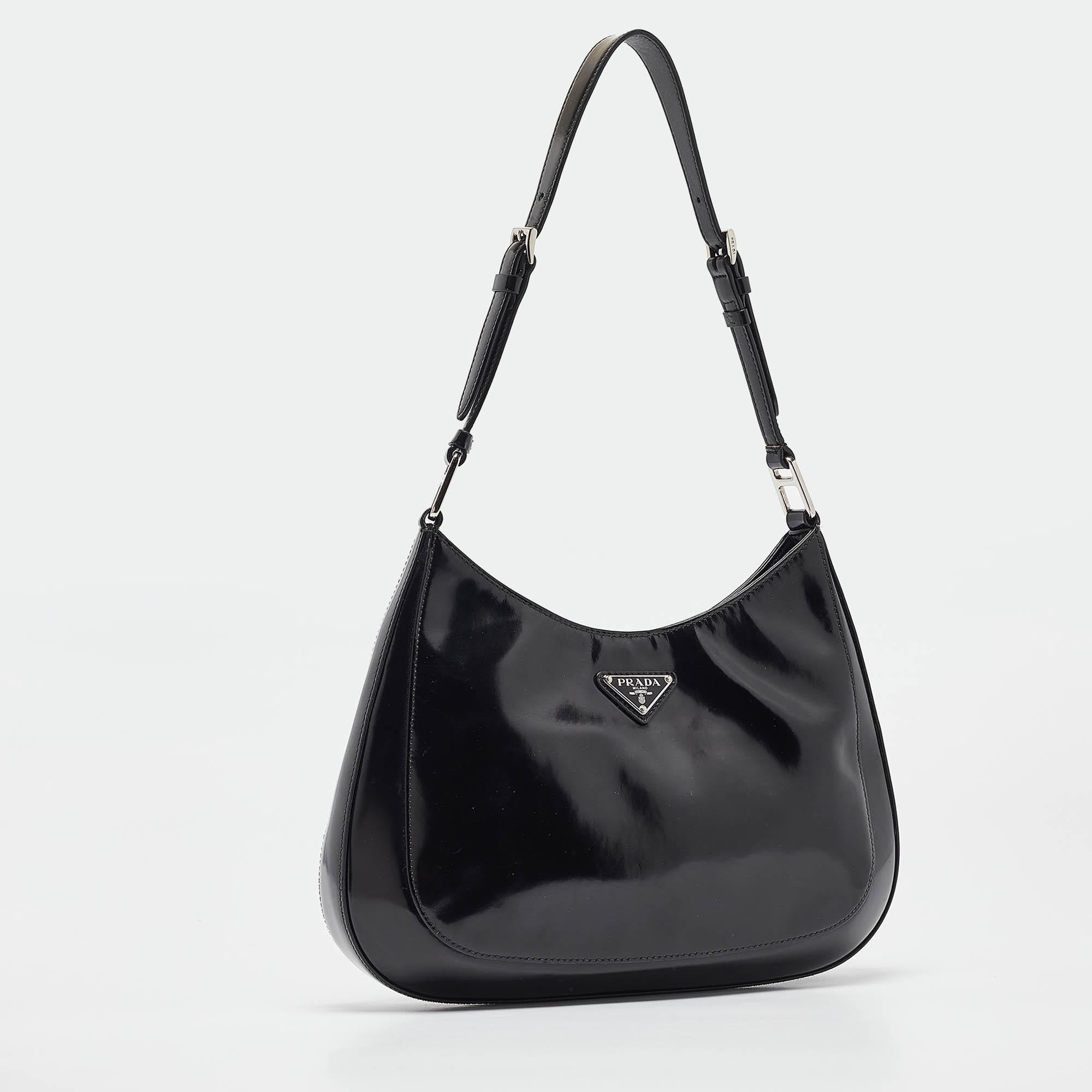 Prada Black Glossy Leather Cleo Shoulder Bag In Good Condition In Dubai, Al Qouz 2
