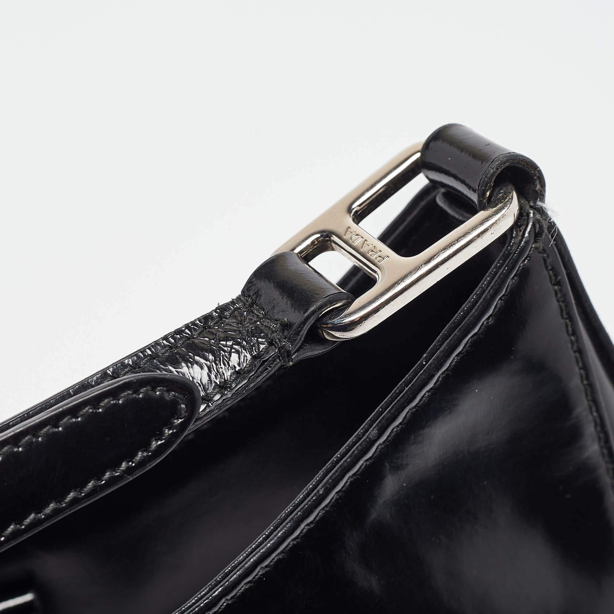 Prada Black Glossy Leather Cleo Shoulder Bag 2