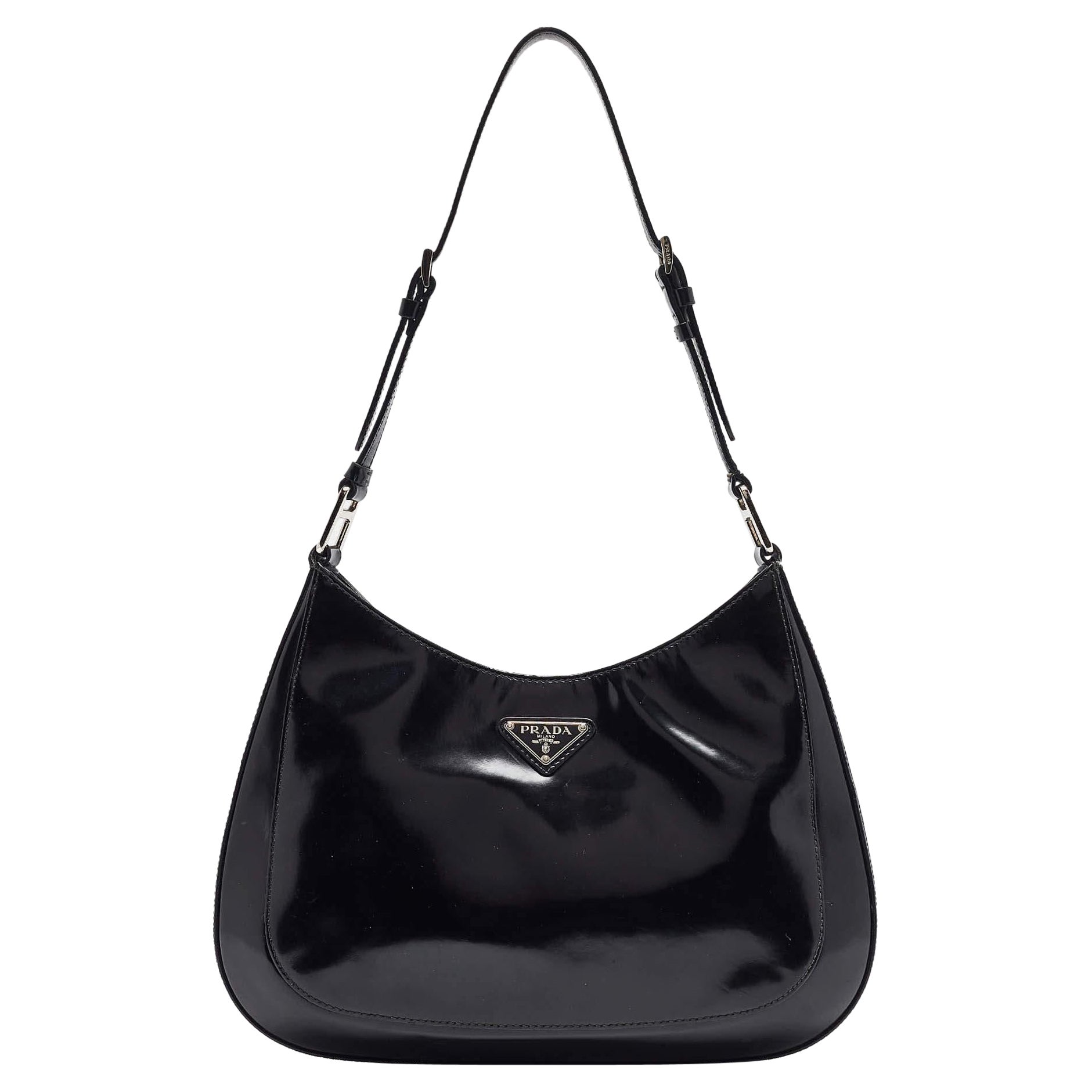 Prada Black Glossy Leather Cleo Shoulder Bag