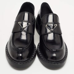 Prada Black Glossy Leather Platform Loafers Size 39