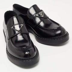 Prada Black Glossy Leather Platform Loafers Size 39