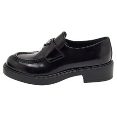 Prada Black Glossy Leather Platform Loafers Size 39