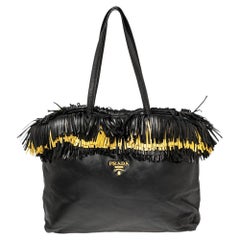 Prada Black/Gold Leather Fringed Tote