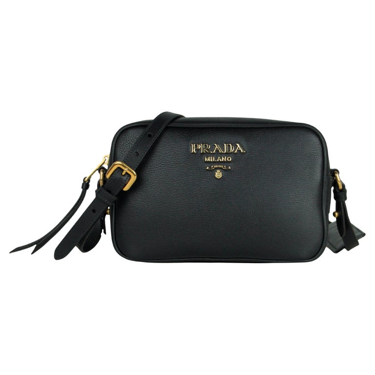 Prada Black/Gold Vitello Leather Phenix Camera Crossbody Bag at 1stDibs