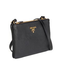 PRADA Black Grained Calfskin Leather Daino Crossbody