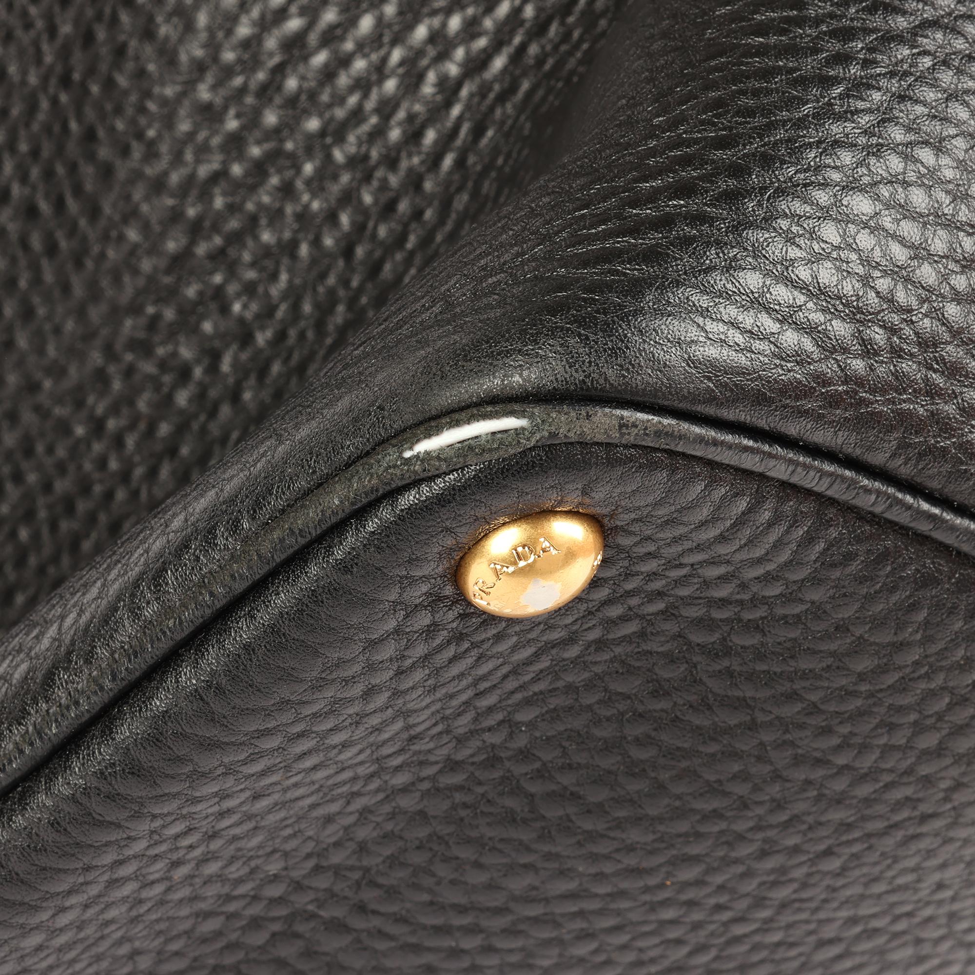 PRADA Black Grained Calfskin Leather Vitello Daino Tote  5
