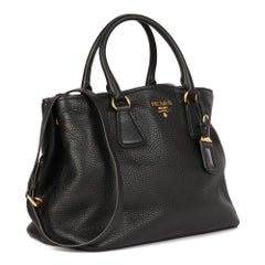 PRADA Black Grained Calfskin Leather Vitello Daino Tote